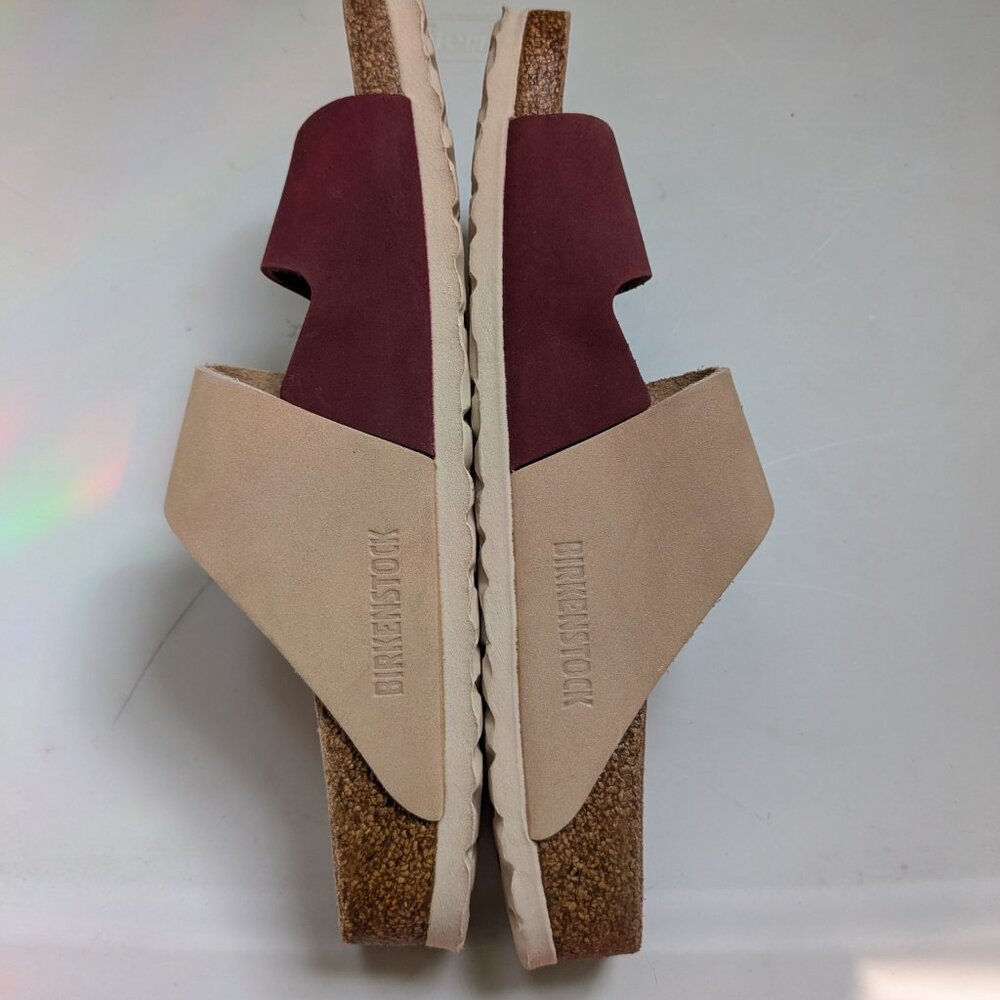 Birkenstock Two-Tone Adjustable Buckle Sandals in Burgundy and Beige - Picture 5 of 13
